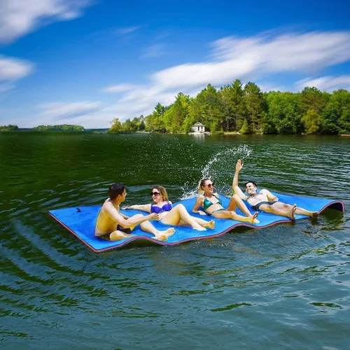 Miniatura 9 de Outroad - Tapete flotante para agua, 3 capas de espuma XPE de 9/12/18 pies, almohadilla de lirio para playa, océano, lago, isla flotante enrollable