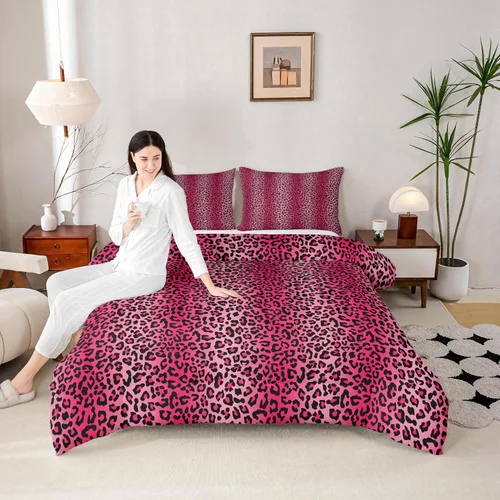 Miniatura 43 de Castle Fairy Juego de edredón con estampado de leopardo rosa y negro, juego de colcha de retazos de piel de cebra, tamaño King, para niños, niñas