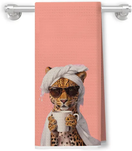 Miniatura 13 de Coquette - Toallas de cocina de leopardo con lazo rosa, toallas de mano retro de moda para baño, paños de cocina con estampado de leopardo funky