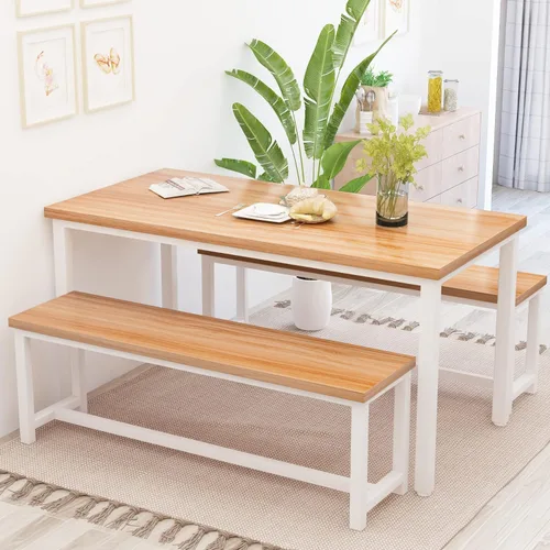 Miniatura 9 de Recaceik - Juego de mesa de comedor para 4, juego de mesa de cocina con 2 bancos de cena, mesa de desayuno de granja para apartamento de espacio