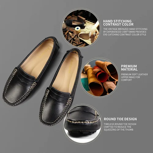 Miniatura 3 de Artisure Mocasines clásicos de cuero genuino para mujer, mocasines de conducción, mocasines casuales sin cordones, zapatos de barco cómodos y a