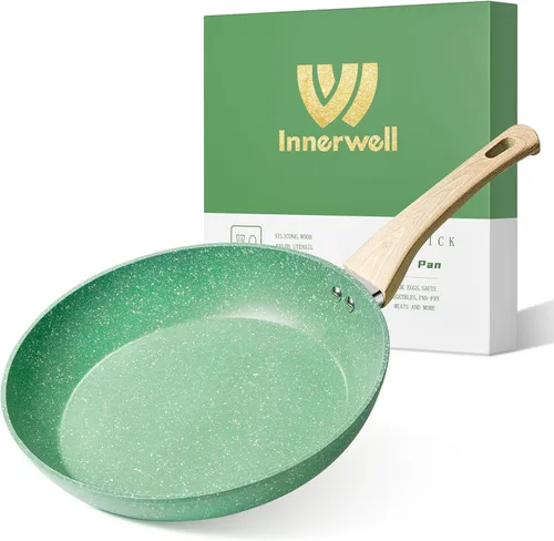 Miniatura 14 de Innerwell Sartén antiadherente de 9.5 pulgadas, de aluminio, no tóxica, libre de PTFE y PFOA, adecuada para todos los tipos de estufa, fácil de Verde