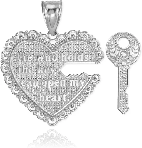Miniatura 2 de Juego de 2 colgantes de plata de ley 925 con textura de llave de mi corazón, Plata esterlina, No es una piedra preciosa