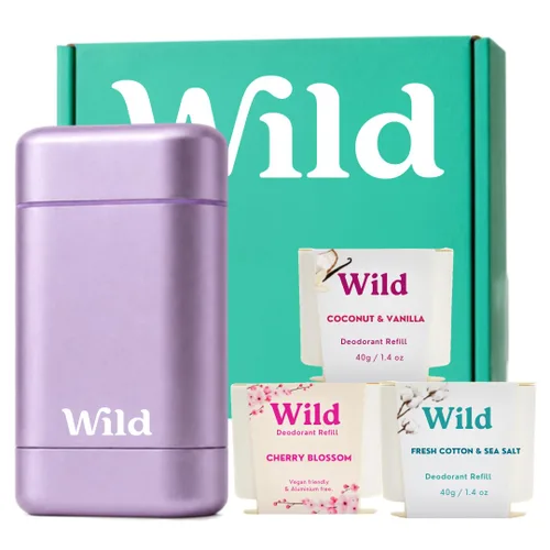 Miniatura 9 de Wild - Estuche Aqua con paquete variado de recarga - Desodorante recargable - Sin aluminio - Incluye fragancias de algodón fresco y sal marina, flor