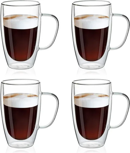 Miniatura 11 de MEWAY Paquete de 2 tazas de café de 16 onzas, taza de doble pared de vidrio transparente grueso con asa para café, té, café con leche, capuchino
