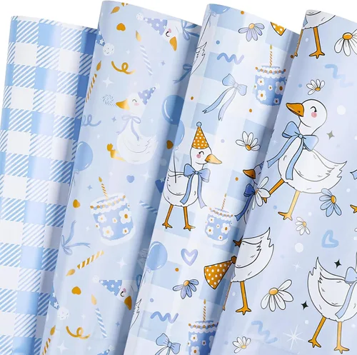 Miniatura 16 de WRAPAHOLIC Hoja de papel de regalo, 12 hojas con bonito diseño de animales para cumpleaños, vacaciones, fiestas, baby shower, 17.5 x 39.3 pulgadas