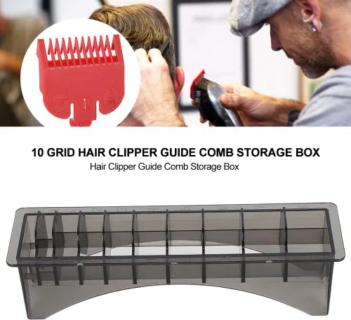 Miniatura 5 de Tyenaza Soporte para guardia de cortapelos, caja de almacenamiento de peine guía, 10 rejillas eléctricas para cortar el cabello, organizador