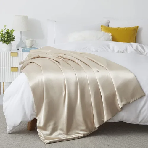 Miniatura 2 de Manta de seda – Manta de satén plegable de enfriamiento beige para sofá, cama, campamento, al aire libre, viajes, coche – Manta súper suave y ligera