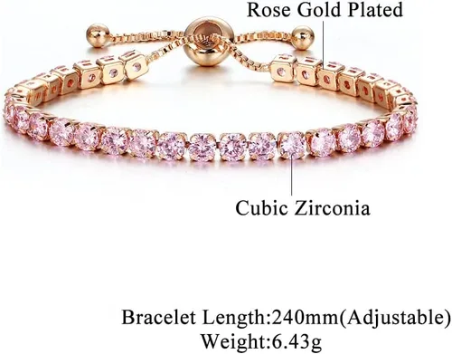 Miniatura 3 de CiNily Pulseras de tenis ajustables para mujeres, adolescentes y niñas, pulsera de circonita cúbica arcoíris chapada en oro blanco de 14 quilates