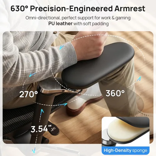 Miniatura 6 de Silla de oficina ergonómica con soporte lumbar, más de 10 horas sentado, cómodo, sillas de escritorio de malla grandes y altas, reposacabezas 4D