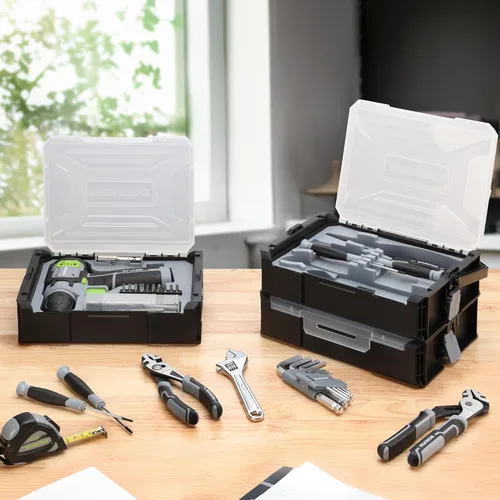 Miniatura 3 de Juego de Taladro Eléctrico WORKPRO con Caja de Herramientas Apilable, Taladro y Juego de Brocas Inalámbrico de 8V, Juego de Destornillador Eléctrico