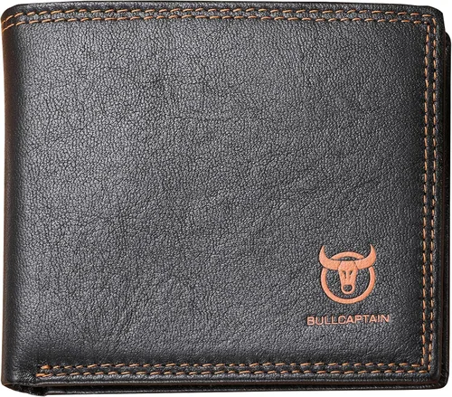 Miniatura 118 de LUKZIJAES Billetera de cuero genuino para hombre, con bloqueo RFID, delgada, plegable, bolsillo frontal, #3-Café, Vintage