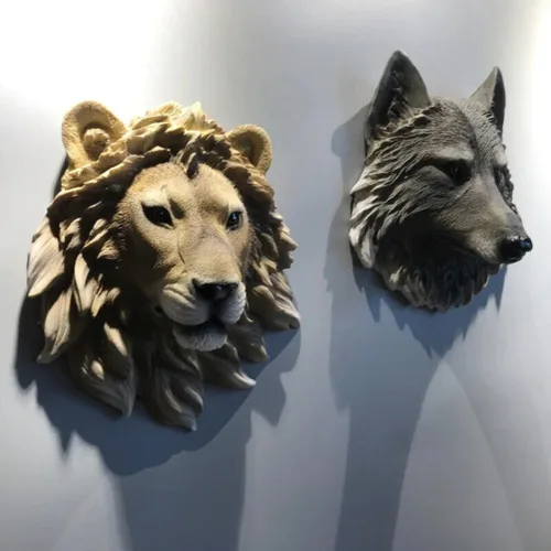 Miniatura 4 de Estatuas de resina para colgar en la pared con cabeza de animal, estatuas de bar, cafetería, escultura, decoración (leopardo negro)
