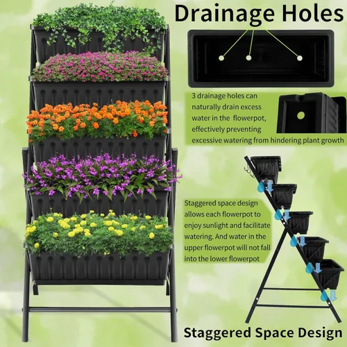 Miniatura 3 de Homdox Cama de jardín vertical de 3.74 pies, maceta elevada vertical de 5 niveles, 23 x 26 x 45 pulgadas, cama elevada para jardín al aire libre