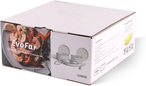Miniatura 9 de Juego de 14 utensilios de cocina de acero inoxidable, juego de ollas y sartenes desmontables con mango extraíble, no tóxico, ahorro de espacio