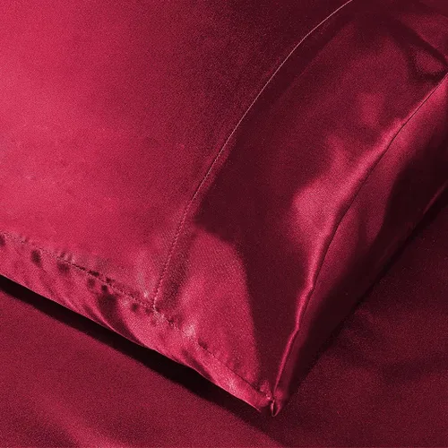 Miniatura 3 de Thmyo Juego de ropa de cama de satén de 3 piezas, sábana bajera ajustable de satén con fundas de almohada, suave, cómoda, hipoalergénica