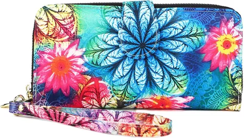 Miniatura 111 de Cartera de mano para mujer, estilo bohemio, con RFID, elegante, espaciosa con correa para viajes, capacidad para tarjetas, teléfono, dinero