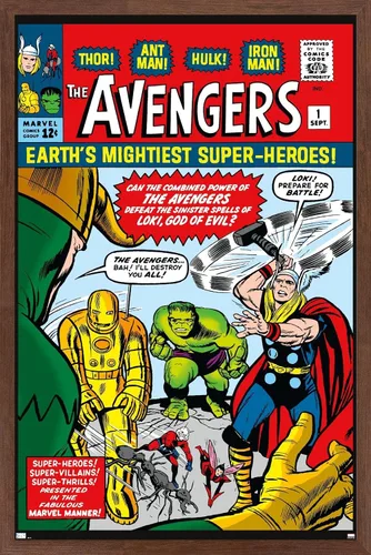 Miniatura 10 de Trends International Marvel Comics Avengers #1 - Póster de pared, 34 pulgadas de largo x 22.4 pulgadas, versión enmarcada en madera de granero