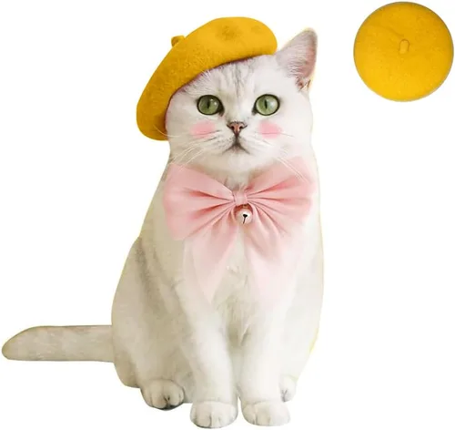 Miniatura 9 de Gorras de boina para perro, gorras para gatos, moda de cuatro estaciones, divertidas, de lana, cómodas (rosa)