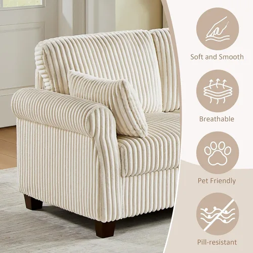 Miniatura 5 de Sofá modular modular en forma de V de 90.6 pulgadas con otomana de almacenamiento, sofá esquinero de pana de 6 asientos con asiento profundo
