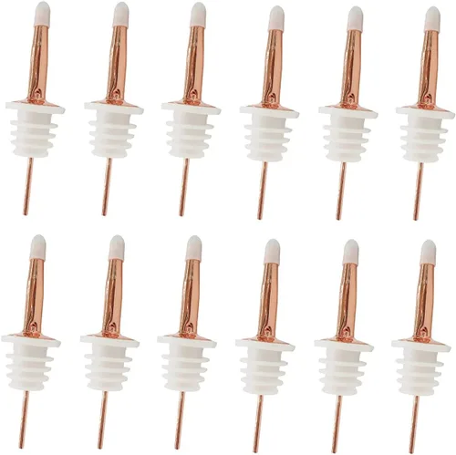 Juego de 24 boquillas para verter licor, boquillas de acero inoxidable para botellas y vertedores de licor, tapas antipolvo, color oro rosa, blanco