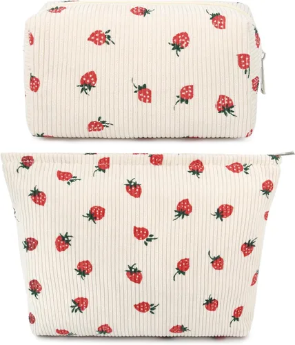Miniatura 52 de SOIDRAM 2 Piezas de Bolsa de Maquillaje a Rayas Grande, Bolsa de Cosméticos de Cordura de Gran Capacidad, Bolsa de Lona Mixta de Artículos de Rayas