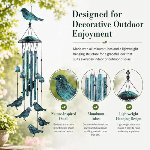 Miniatura 4 de LESES Campanillas de viento para exteriores, campanillas de viento para pájaros al aire libre con 4 tubos de aluminio, campanillas de viento
