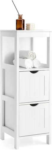 Miniatura 11 de LOKO Gabinete de piso de baño, gabinete de almacenamiento multifuncional con 2 cajones extraíbles, armario de baño moderno con correa anticaída, 12