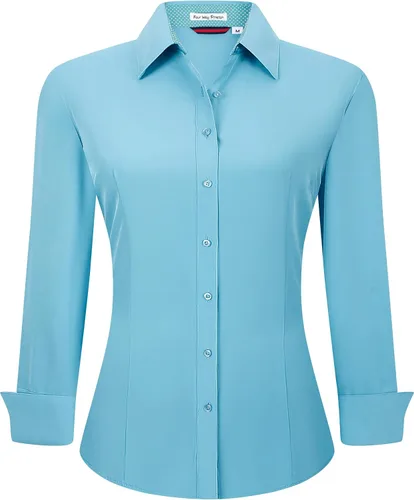 Miniatura 31 de Alex Vando Camisas de vestir para mujer, sin arrugas, ajuste regular, manga larga, elástica, camisa de trabajo
