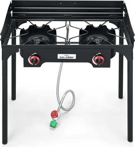 Miniatura 4 de COOKAMP Estufa de Camping Portátil de Alta Presión con Quemador Doble de Propano y Parabrisas con Regulador Ajustable de 0-20 PSI y Manguera