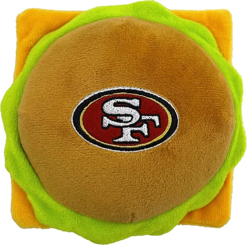 NFL SAN Francisco 49ERS - Juguete chirriante de hamburguesa de queso para perros y gatos, juguete de peluche para perros y gatos con chirriador