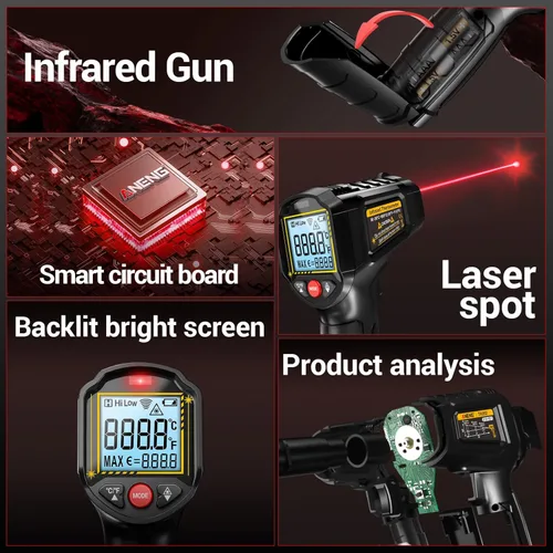 Miniatura 3 de ANENG Termómetro infrarrojo, pistola de temperatura láser digital LCD a color, sin contacto, -58℉-1112℉ (-58.0 °F a 1,112.0 °F), relación de punto
