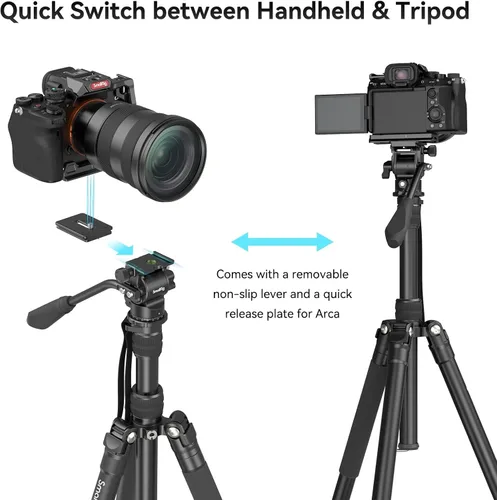 Miniatura 5 de SmallRig CT180 Trípode de Video, Trípode de Cámara de 72" Monopie con Cabezal Fluido, Trípode de Cámara de Aluminio, Cabezal Fluido Panorámico