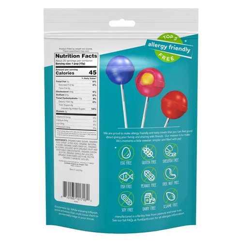 Miniatura 2 de YumEarth Paletas Orgánicas Duo Pops, Paletas con Centros Masticables de Fruta - Apto para Alergias (Libre de los 9 Principales), Sin Colorantes