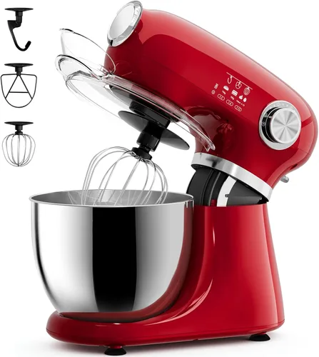 Miniatura 8 de COWSAR Batidora de pie, batidora eléctrica comercial de 12 velocidades, batidora de cocina 3 en 1 con tazón, gancho para masa, batidor y batidor