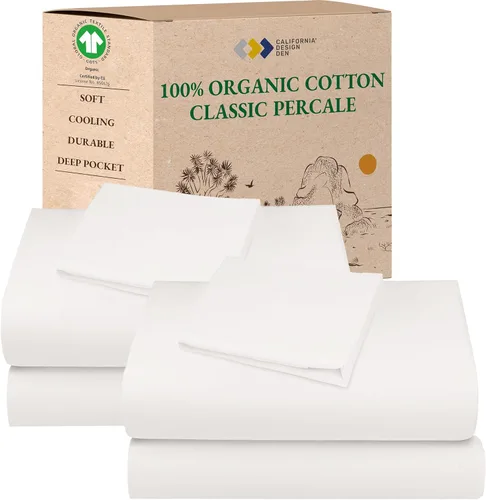 Miniatura 18 de California Design Den Sábanas King con Rayas, 100% Algodón Orgánico Percal, Juego de Sábanas de Bolsillo Profundo King y Fundas de Almohada - Raya
