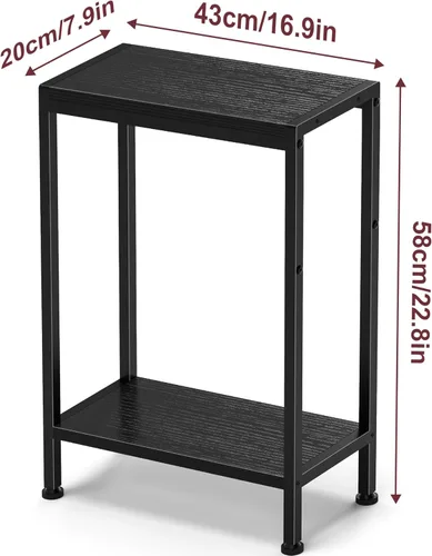 Miniatura 3 de Mesa auxiliar estrecha para espacios pequeños, mesa auxiliar delgada de 2 niveles, mesita de noche delgada, mesa de sofá delgada para aperitivos
