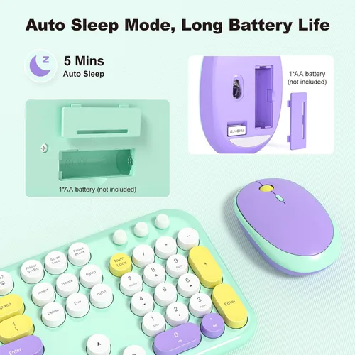 Miniatura 137 de KNOWSQT Combo de teclado y ratón inalámbrico, teclados lindos de tamaño completo estilo máquina de escribir 2.4G azul colorido - receptor USB Plug