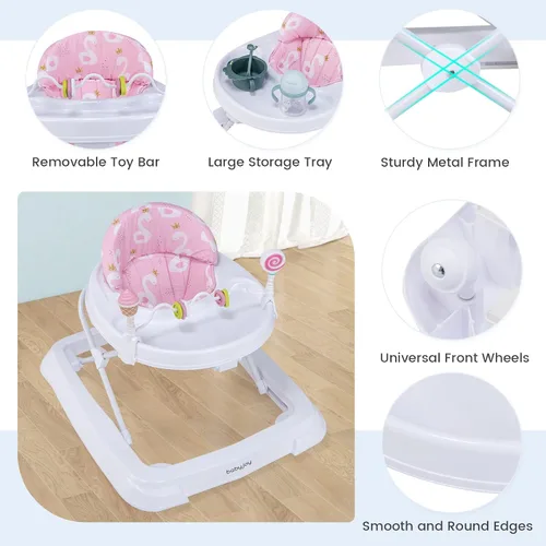 Miniatura 2 de BABY JOY Andador de bebé plegable, andador de actividades con altura ajustable, bandeja grande y juguetes removibles, andador de bebé con ruedas Azul