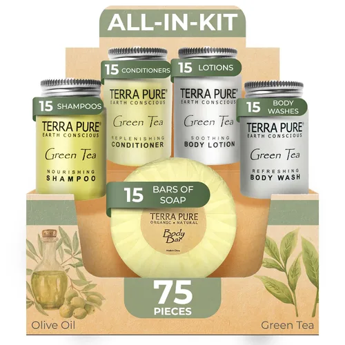 Miniatura 11 de Terra Pure Juego de jabones y artículos de tocador para hotel a granel Kit de amenidades 1-Shoppe Champú y acondicionador de 1 oz, gel de baño