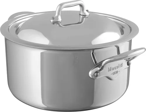 Miniatura 4 de Mauviel M'Cook - Cacerola de acero inoxidable pulido de 5 capas con tapa y asas de acero inoxidable fundido, 6.2 cuartos de galón, fabricado