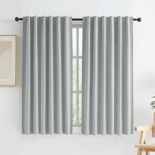 Miniatura 23 de Paneles de cortinas de ventana 100% opacas, con trabillas traseras, bolsillo para barra, gancho, cinturón, aspecto plisado, cortinas para sistema