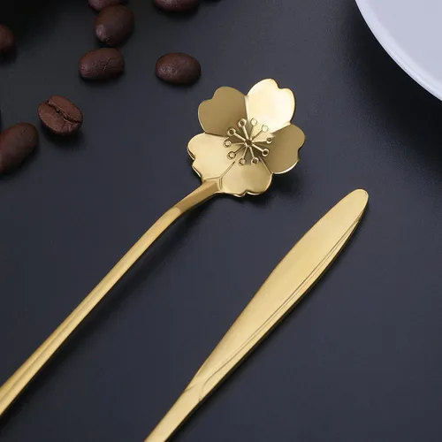 Miniatura 6 de NMQLX Juego de cucharas de postre, 6-16 cucharas de acero inoxidable con forma de flor de 7 pulgadas, cuchara de frutas para helado para el hogar