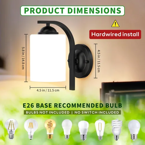 Miniatura 2 de Lámparas de Aplique de Pared para Dormitorio Baño, Iluminación Moderna de Tocador, Linternas de Montaje en Pared de Granja en Negro Mate