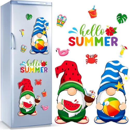 Miniatura 9 de Sratte 9 piezas de gnomos navideños para refrigerador, imanes para puerta de garaje, calcomanías de gnomos de verano, decoraciones para el hogar