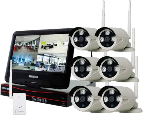 Crystal Vision CVT9608E-3010W Sistema de vigilancia inalámbrico True HD todo en uno NVR CCTV con disco duro de 2 TB, monitor y enrutador integrados,