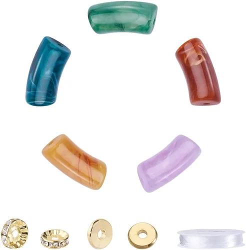 40 cuentas de tubo de imitación de piedras preciosas acrílicas, coloridas cuentas curvas acrílicas opacas gruesas con cuentas de disco espaciador de