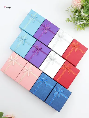 Miniatura 5 de Paquete de 12 cajas de regalo de cartón para joyas, cajas de regalo vacías con tapas y lazos de cinta para exhibir aretes, collares, anillos