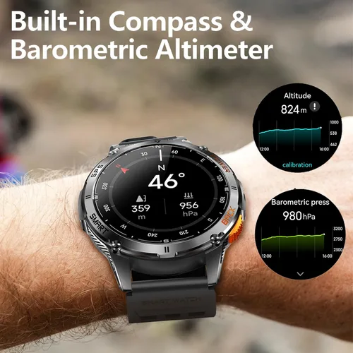 Miniatura 6 de Yihou Reloj inteligente militar para hombre, reloj de fitness, rastreador de actividad física con brújula GPS, linterna con monitor de frecuencia