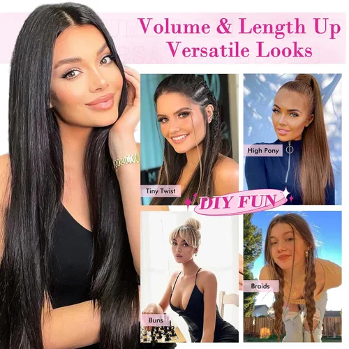 Miniatura 5 de REECHO Extensiones de cabello, 11 piezas de extensiones de cabello con clip de 24 pulgadas de largo, lacio, HE005, extensiones sintéticas naturales